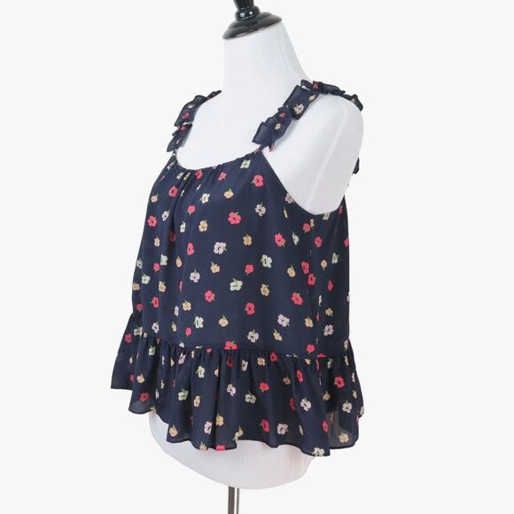Madewell Tops - NWT Madewell Size 4 Silk Ruffle Strap Cami Top Confetti Floral Navy